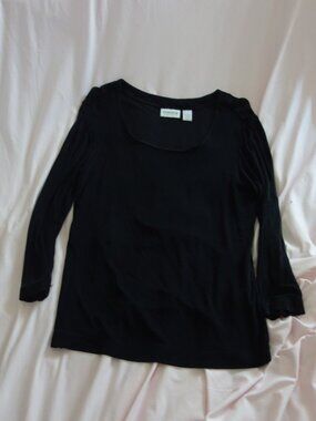 Chico's Travelers Black Scoop Neck 3/4 Sleeve Top Size 1